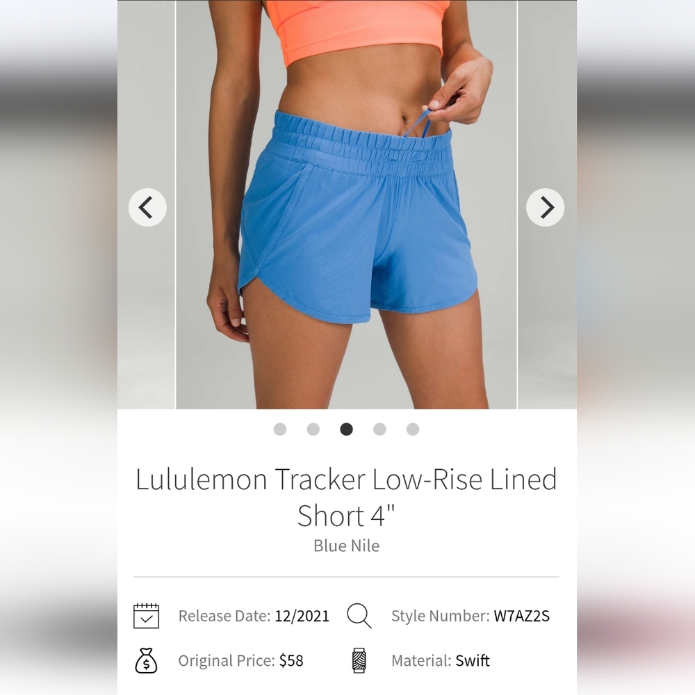 Lululemon Tracker Low Rise 4" Blue Nile Size 10